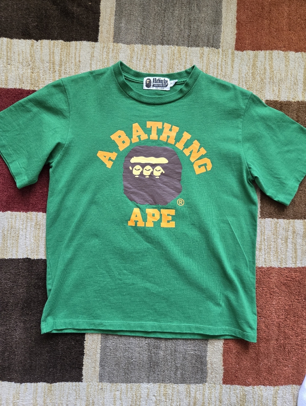 (Kids) BAPE Triple College T-shirt Green Youth Large, or Women XS